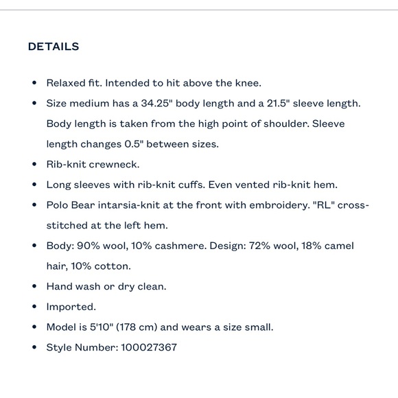 Ralph Lauren Polo Bear cashmere and wool Sweater Dress (NWT) - Picture 6 of 6